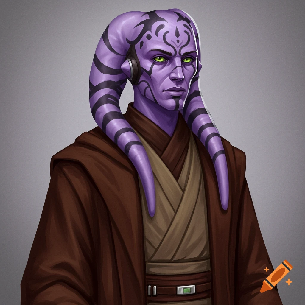 Nalun sarris twi lek jedi with lavender skin and green robes on craiyon