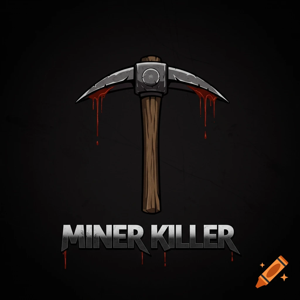 Stylized logo of a blood-dripping pickaxe above the text 'MINER KILLER' on a dark background.