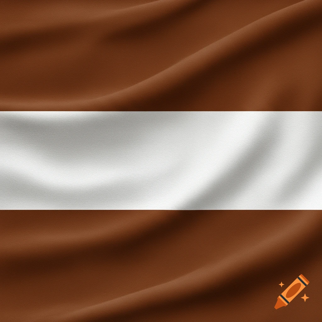 A flag with horizontal brown, white, and brown stripes, rendered with a fabric texture.