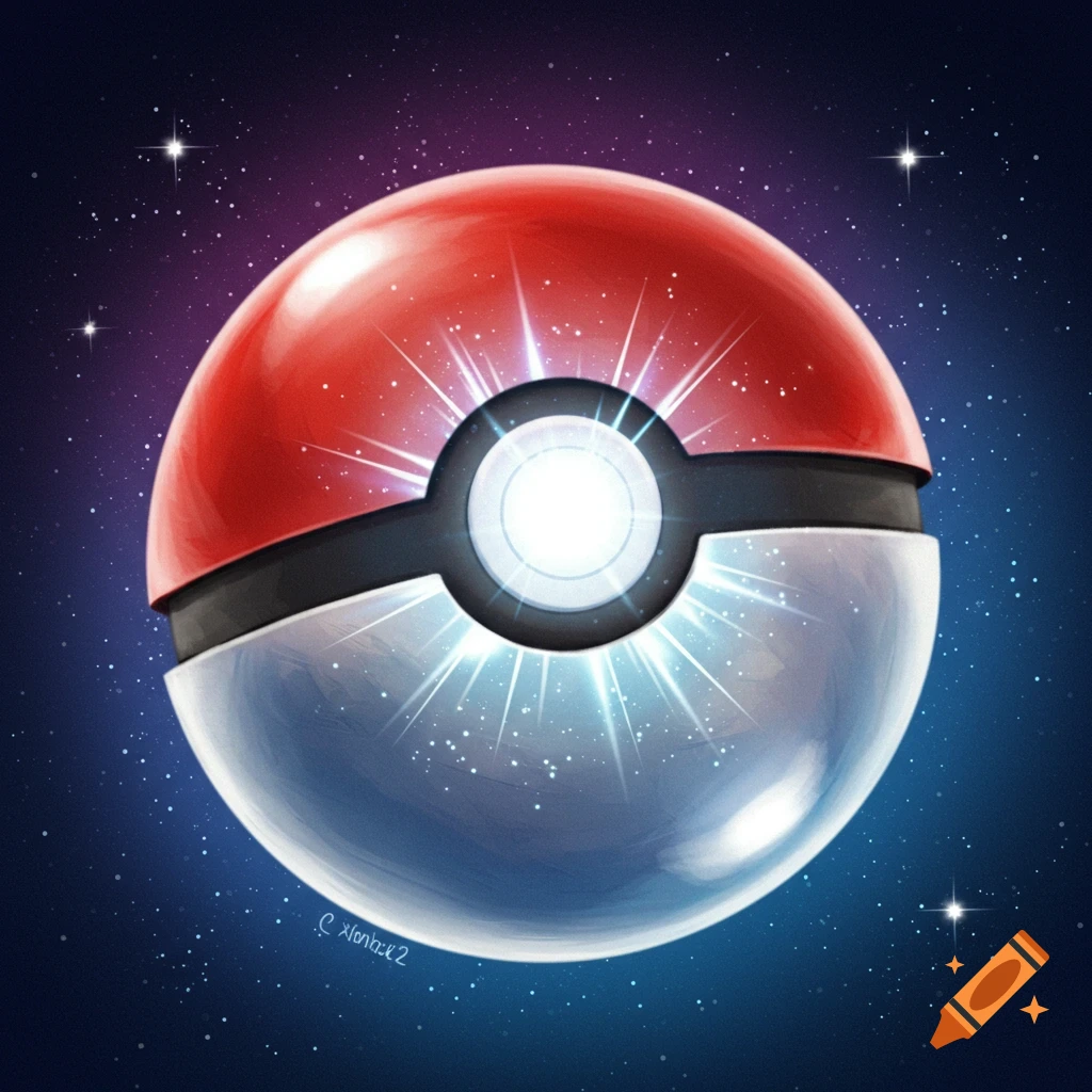 A Pokeball glowing brightly against a starry space background.