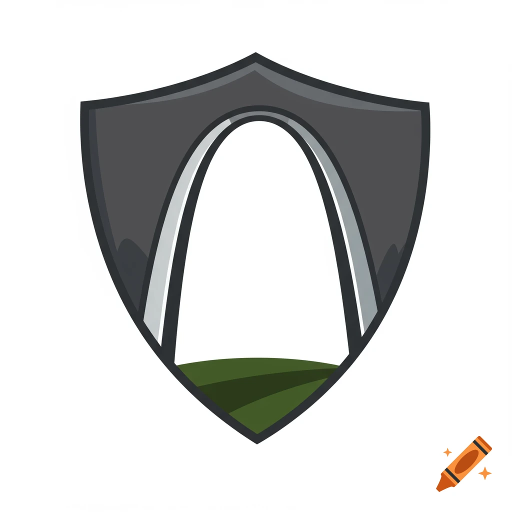 A logo combining a shield shape and the St. Louis Arch.