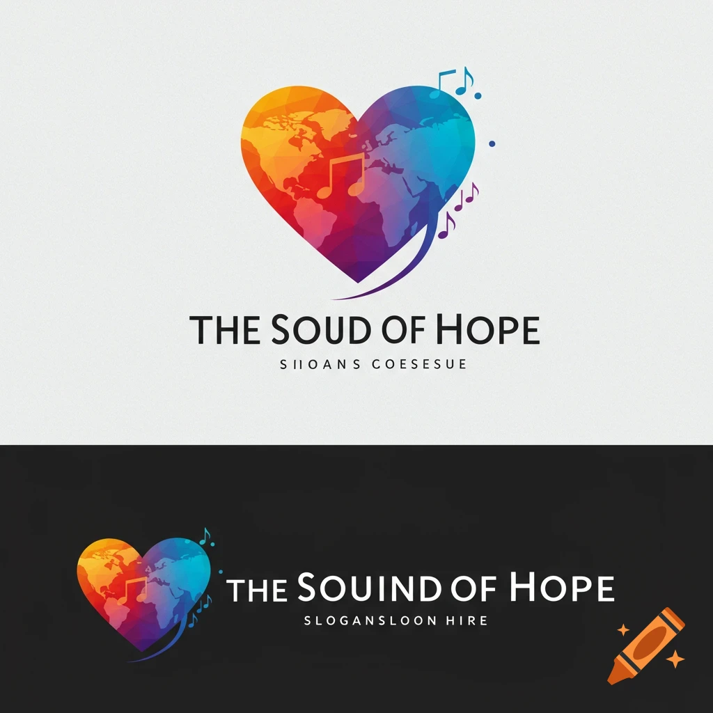 logo with heart-shaped world and music notes for non-profit