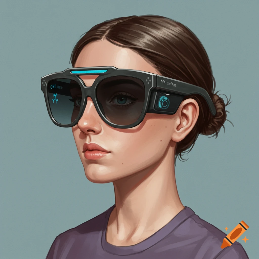 A woman wearing futuristic smart glasses.