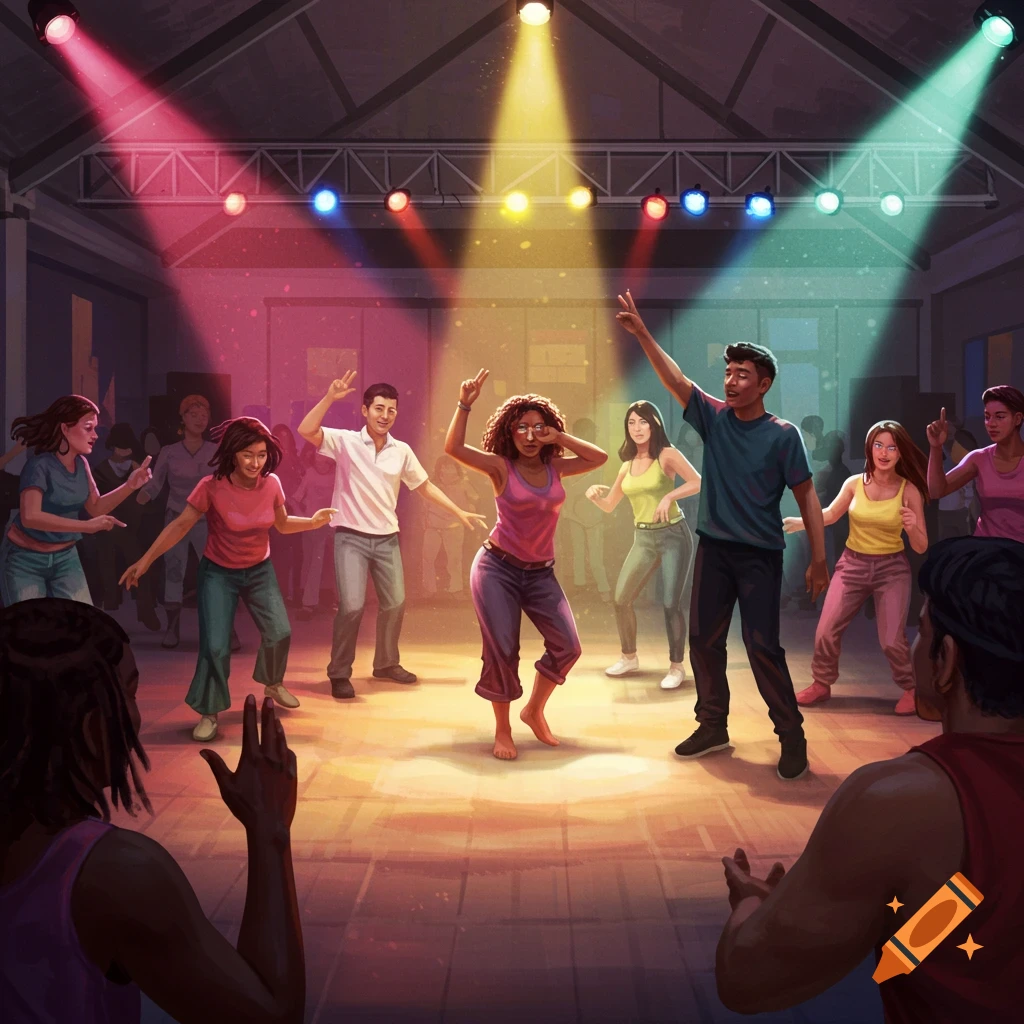 Deaf community freeze dance with flashlights and music