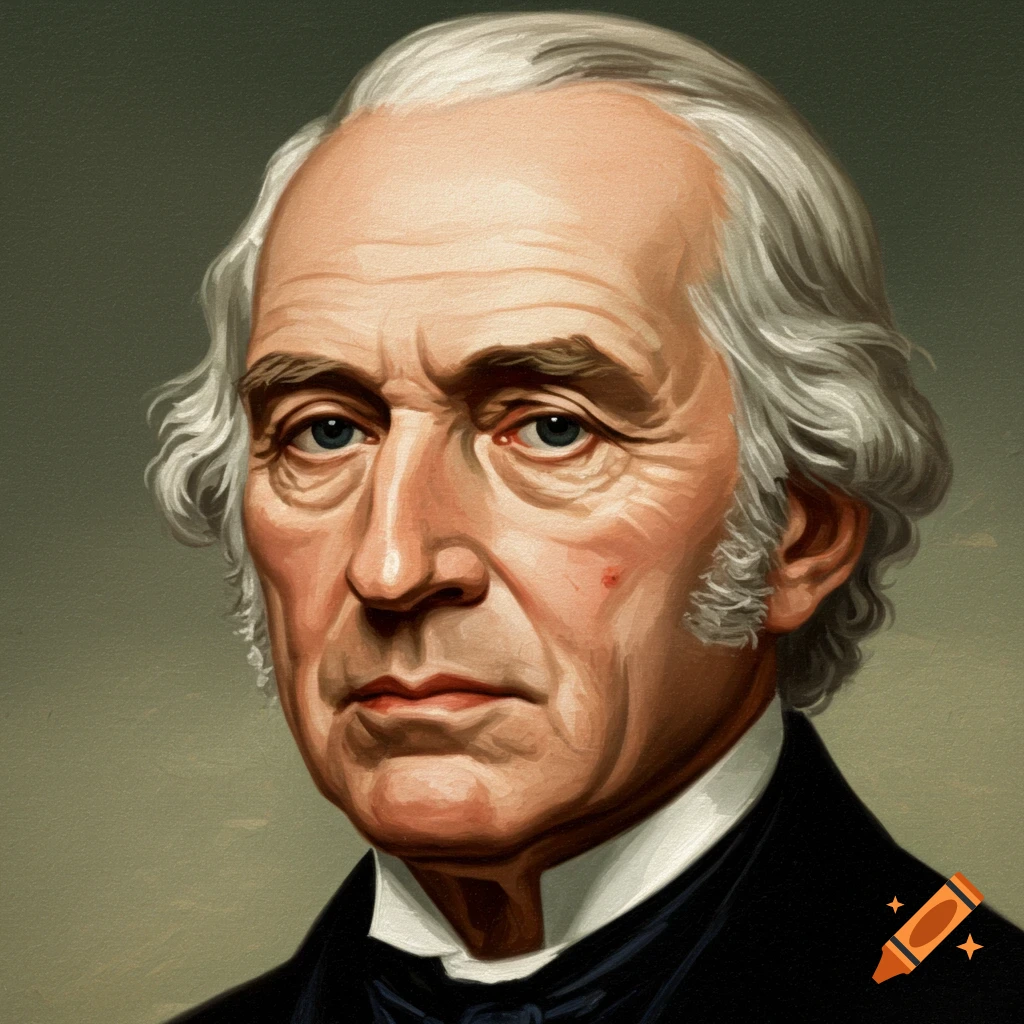 A detailed portrait of an older man with grey hair, blue eyes, and wrinkles, wearing a suit, in a painted style.