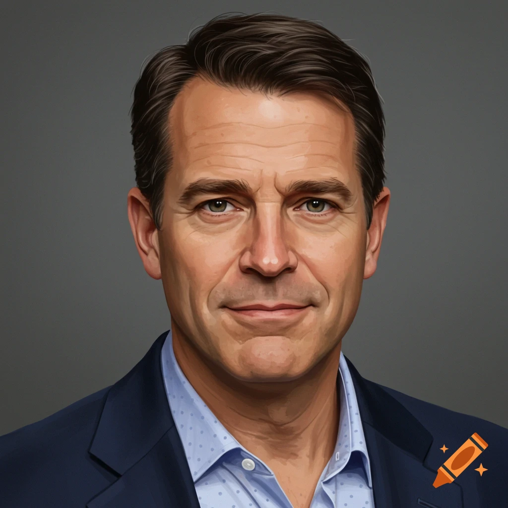 A portrait of a middle-aged man in a suit jacket and collared shirt, looking forward.