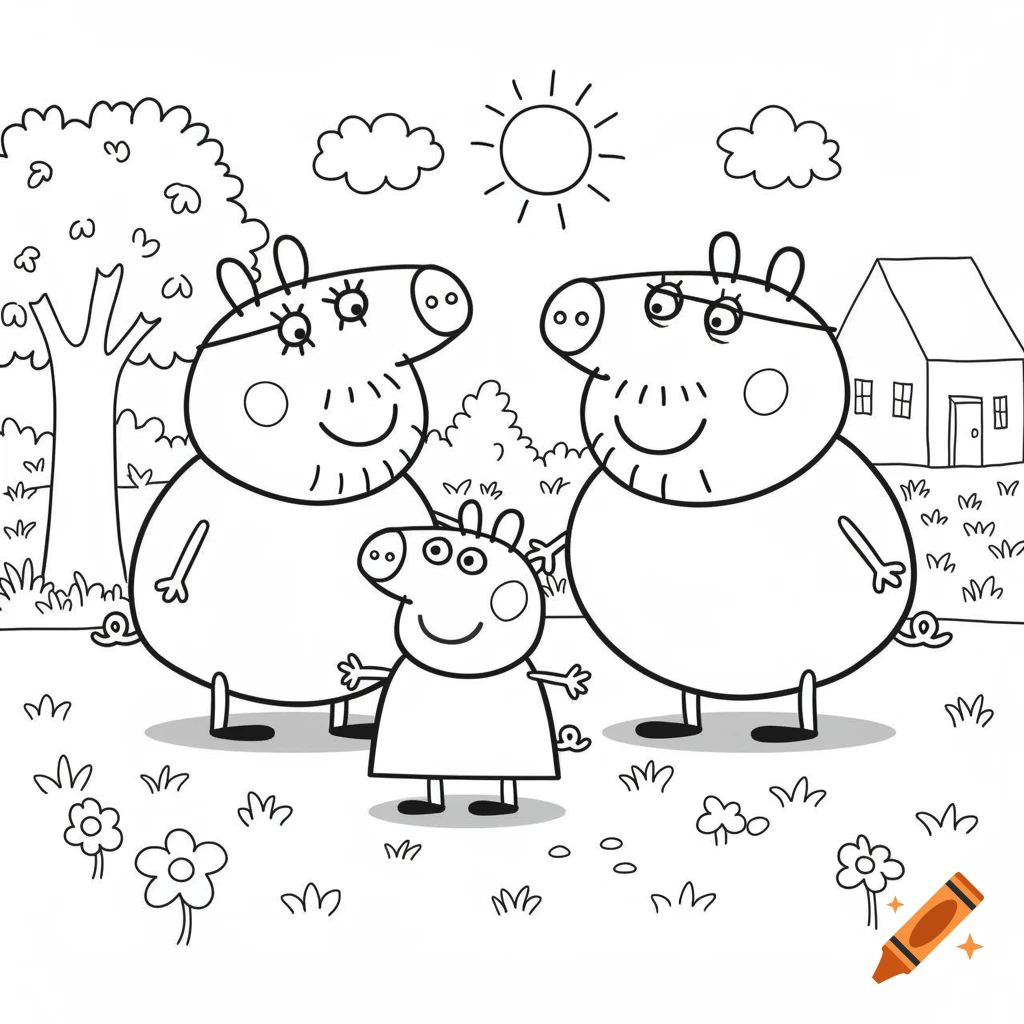 Black and white coloring picture of Peppa Pig