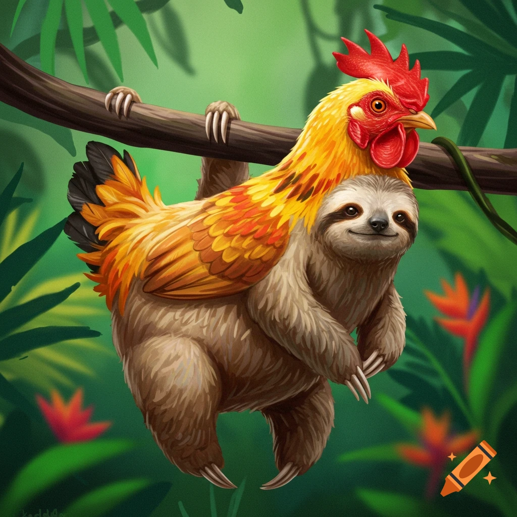 Chicken combined with a sloth
