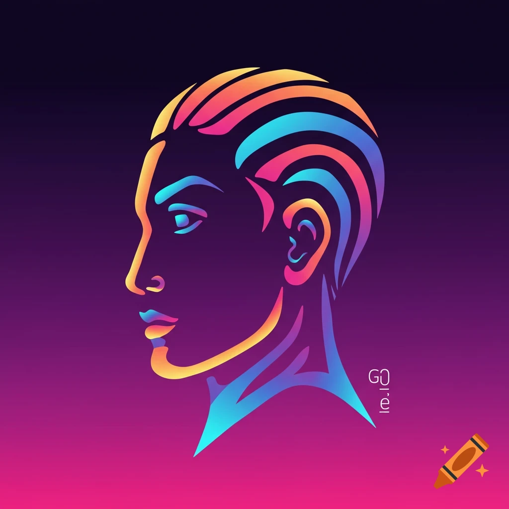 Stylized profile of a head with colorful stripes against a gradient background