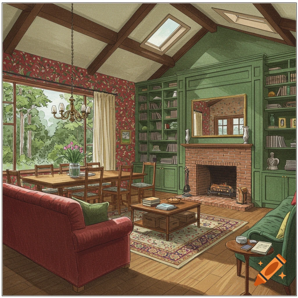 Ralph Lauren meets William Morris living room and dining room combo