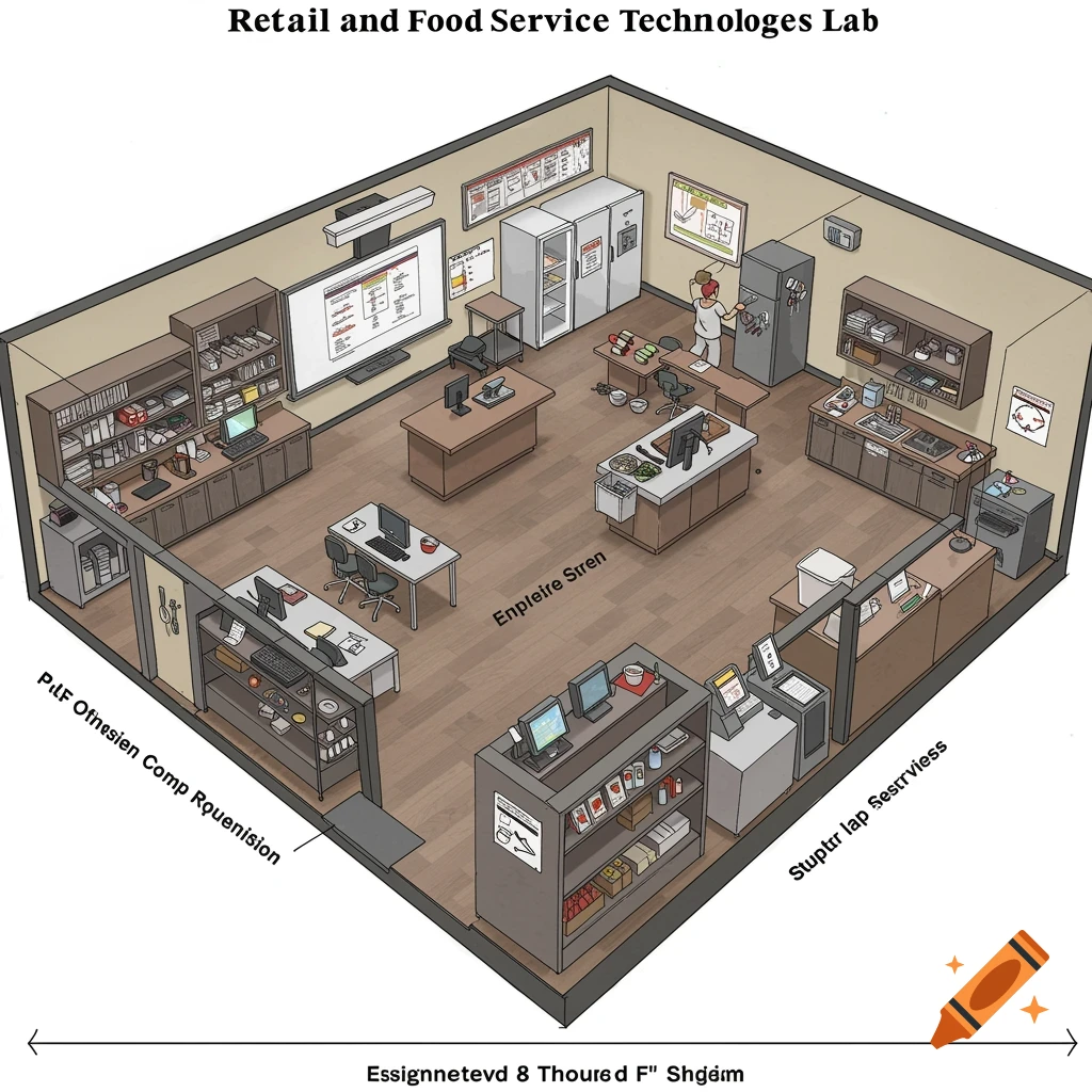 Diagram of a Retail and Food Service Technologies Lab on Craiyon