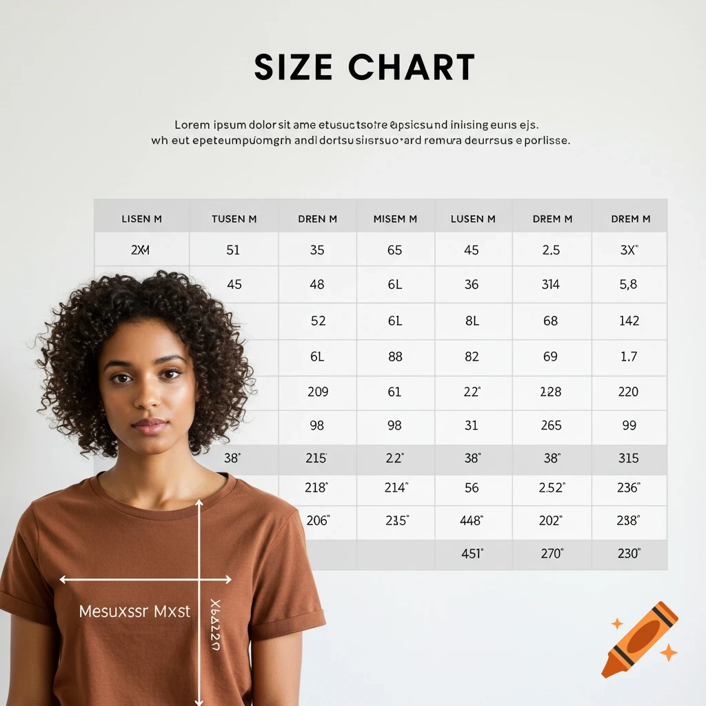 Size chart with white background and borders