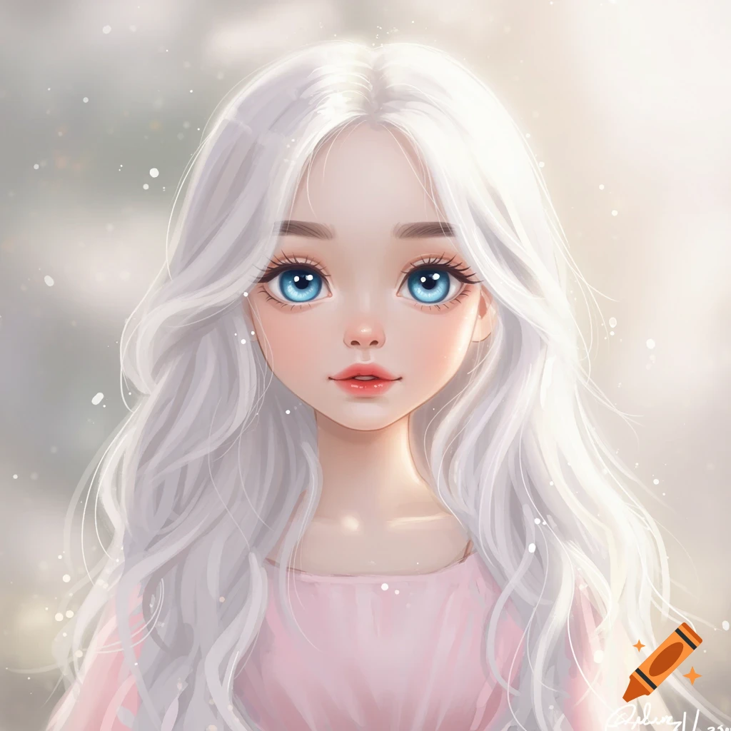 Portrait of a cute girl with white hair and blue eyes.