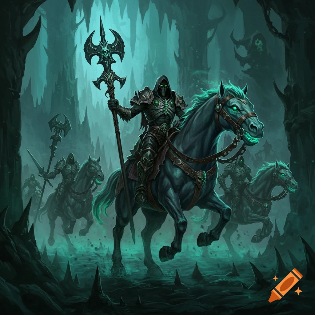 Enigmatic figures on spectral mounts charging from Naxxramas