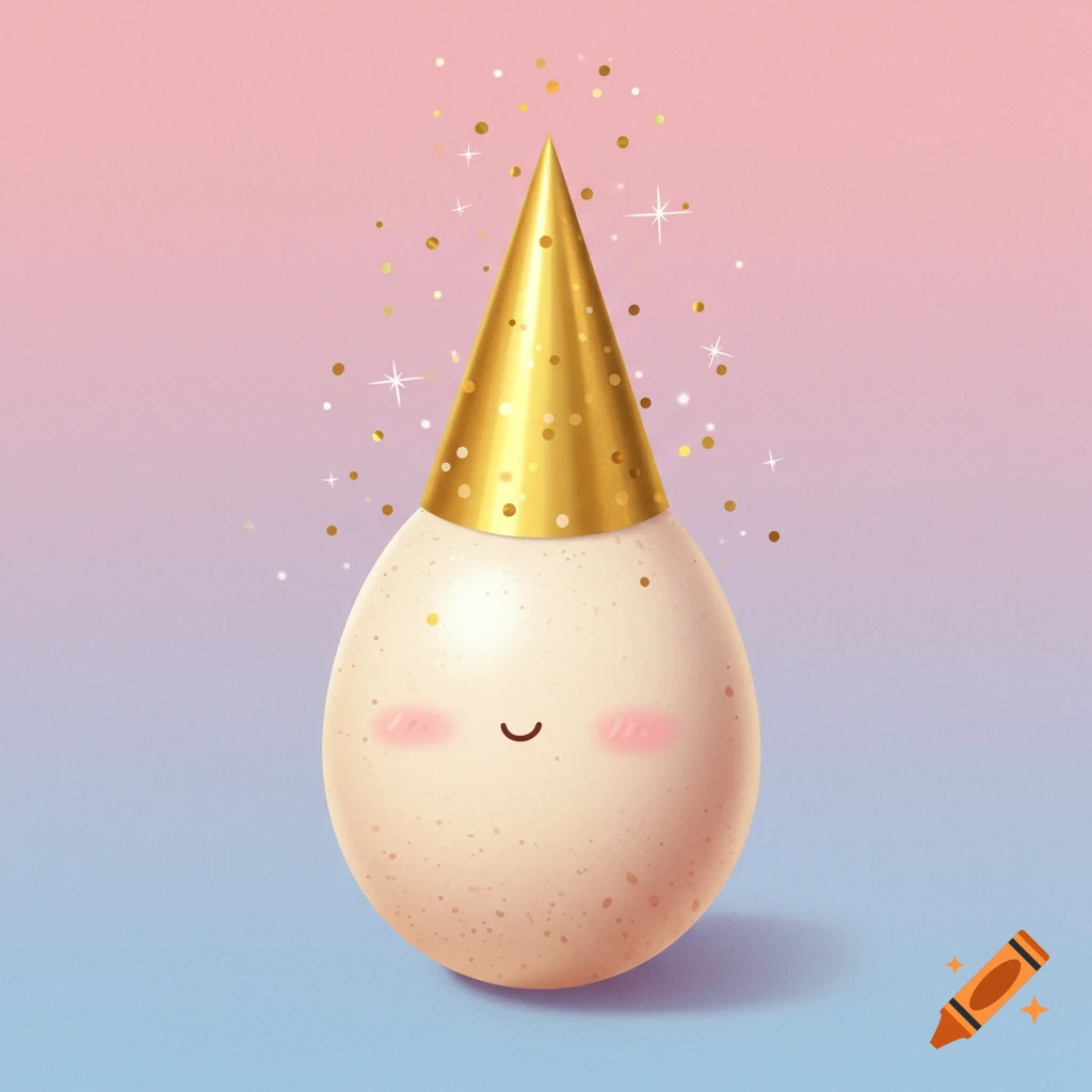 Egg wearing a golden cone hat