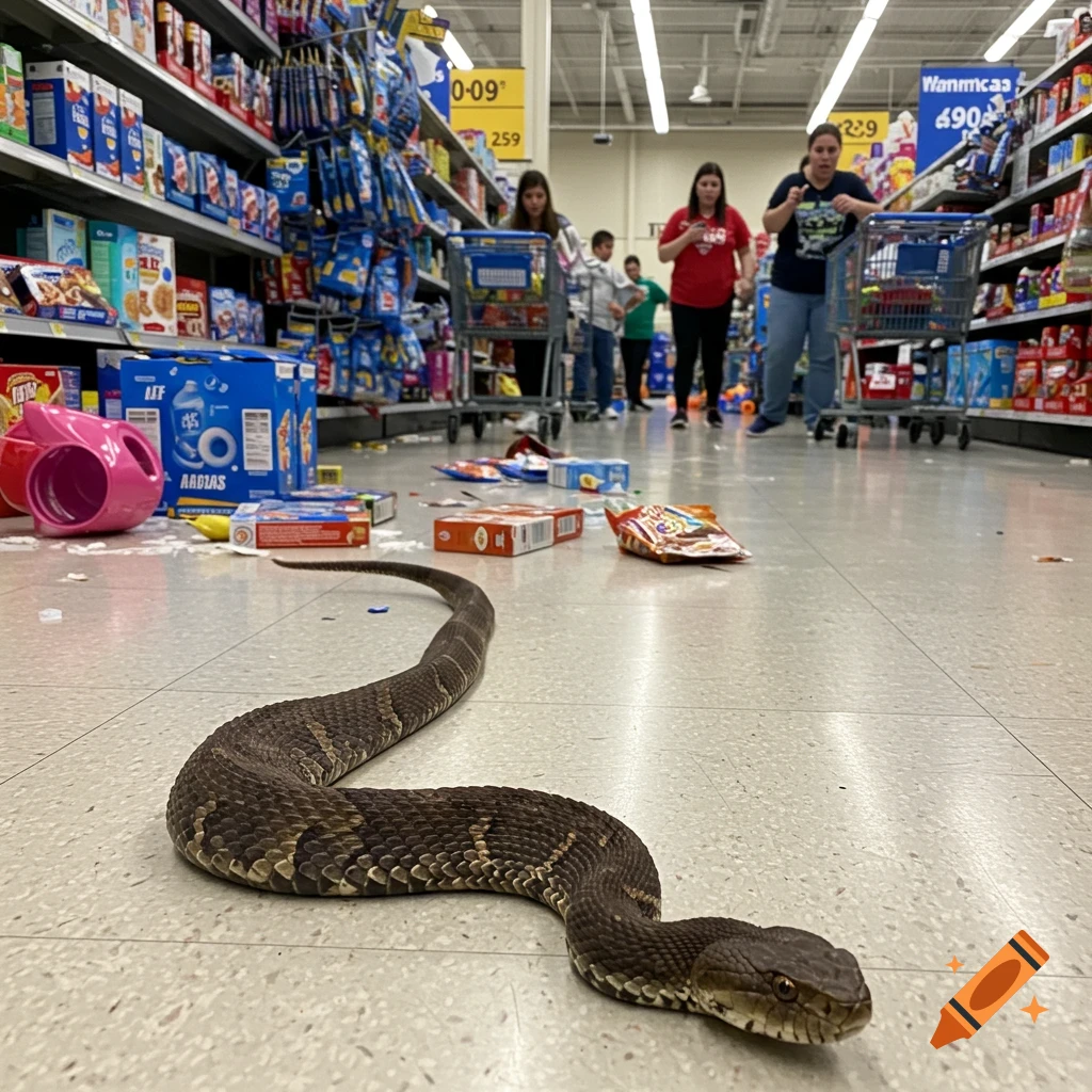 Cottonmouth snake on Walmart floor