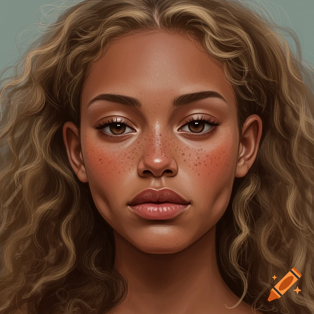 portrait of a woman with wavy hair and freckles