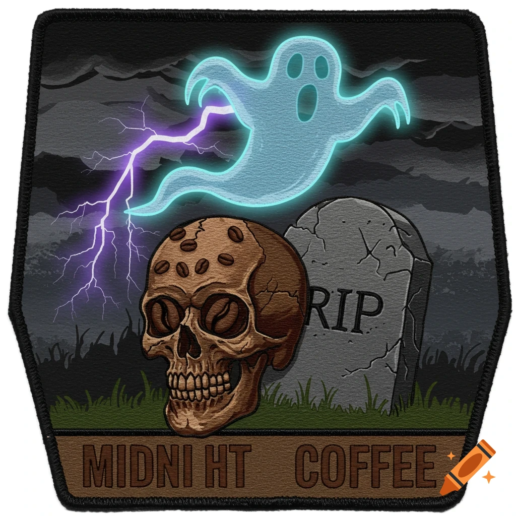 Military division patch with skulls, tombstone, and ghost throwing lightning