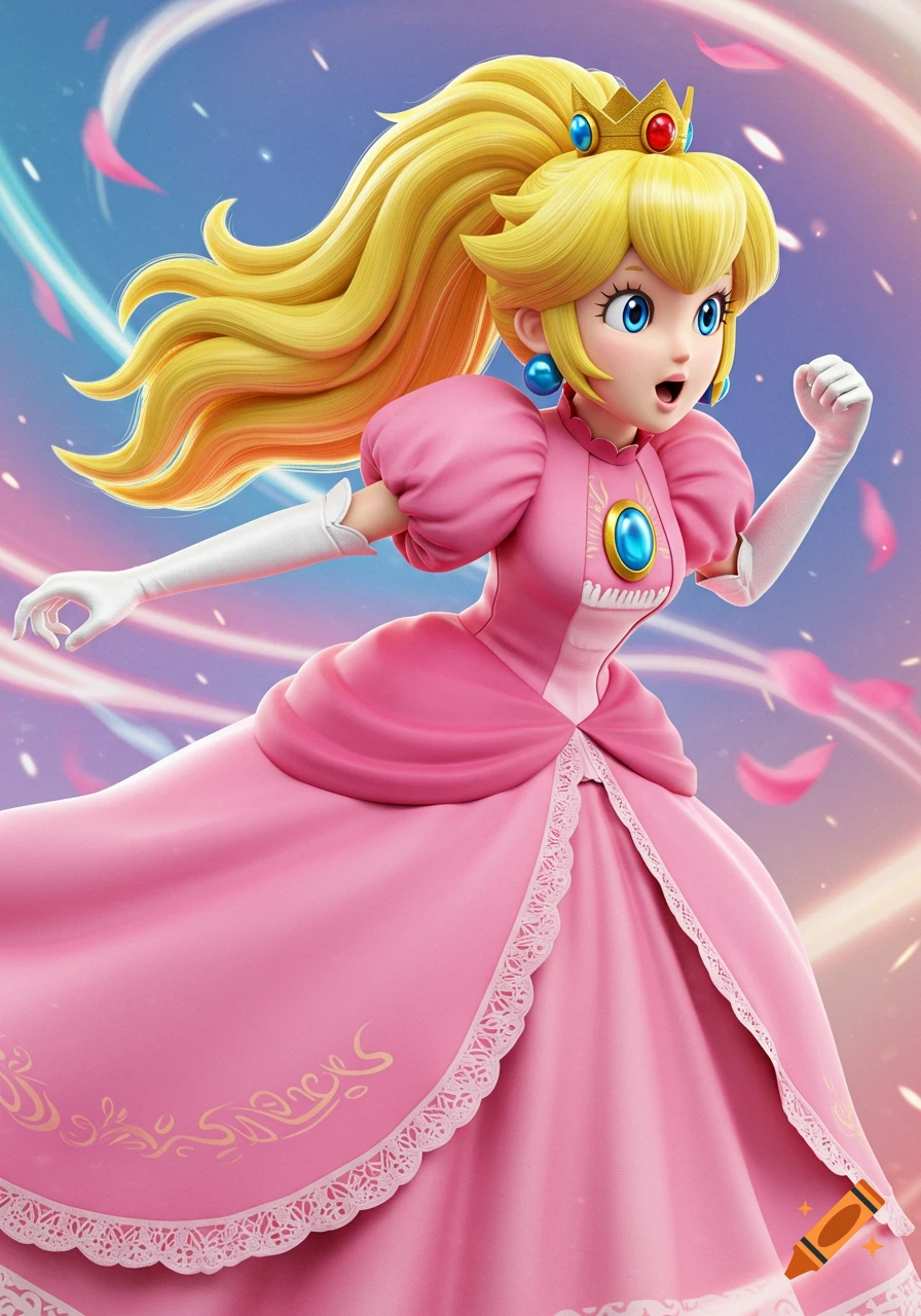 Princess Peach running, anime art style