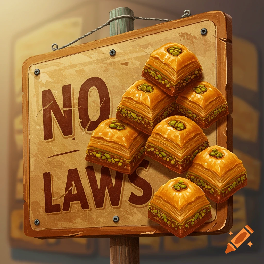 Sign reading no laws with baclavas