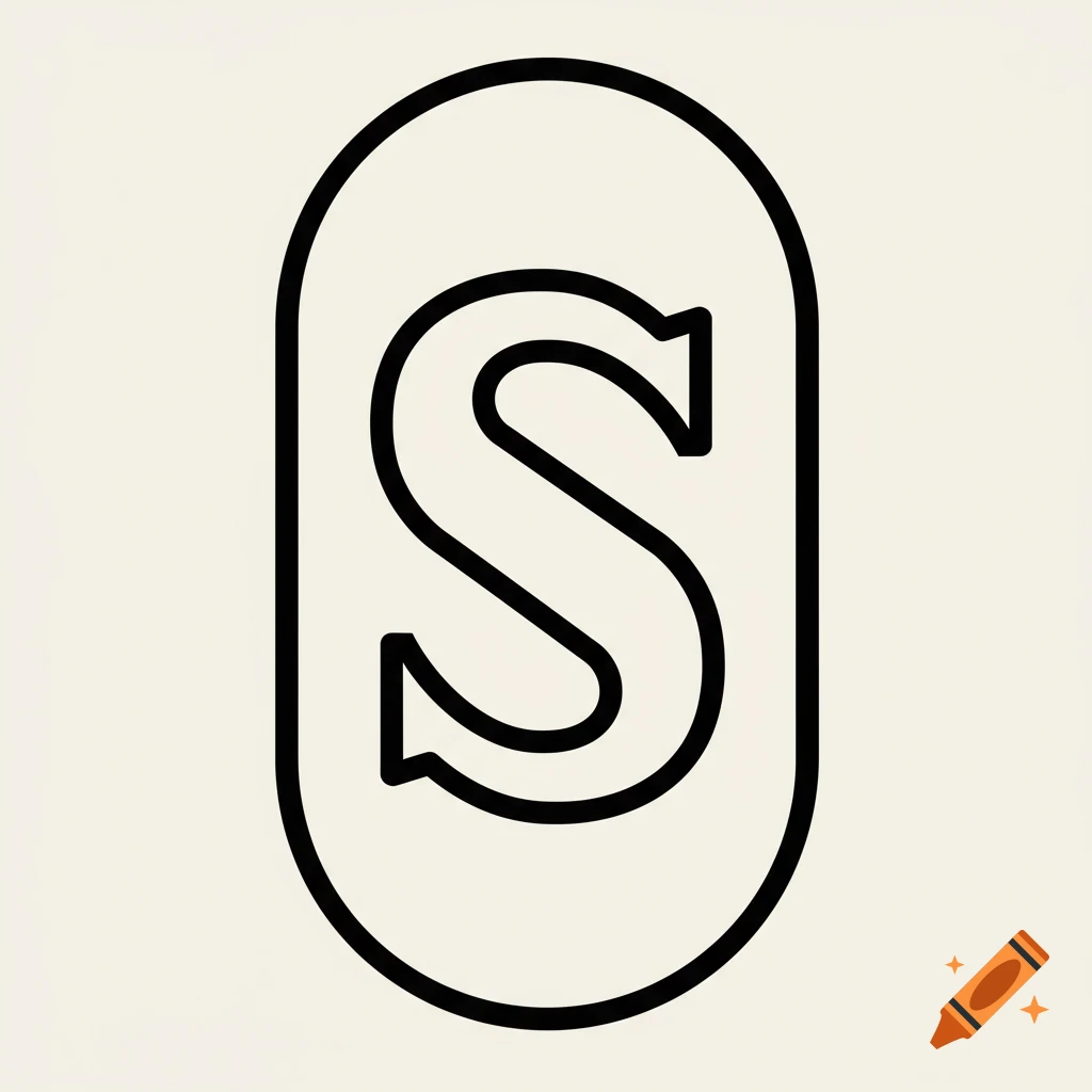 The letter S inside a vertical oval, drawn with thick black lines.