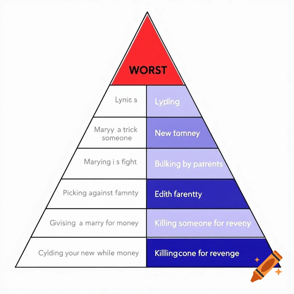 Pyramid chart ranking unethical actions on Craiyon