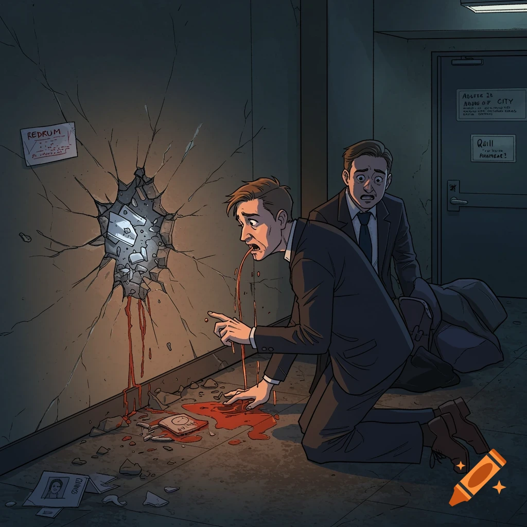 Book cover for Redrum: Wrath of the Penguin with a bloody footprint and a penguin