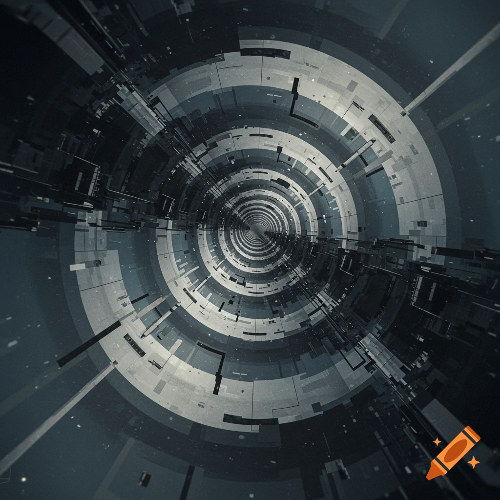 Abstract sci-fi tunnel of geometric shapes