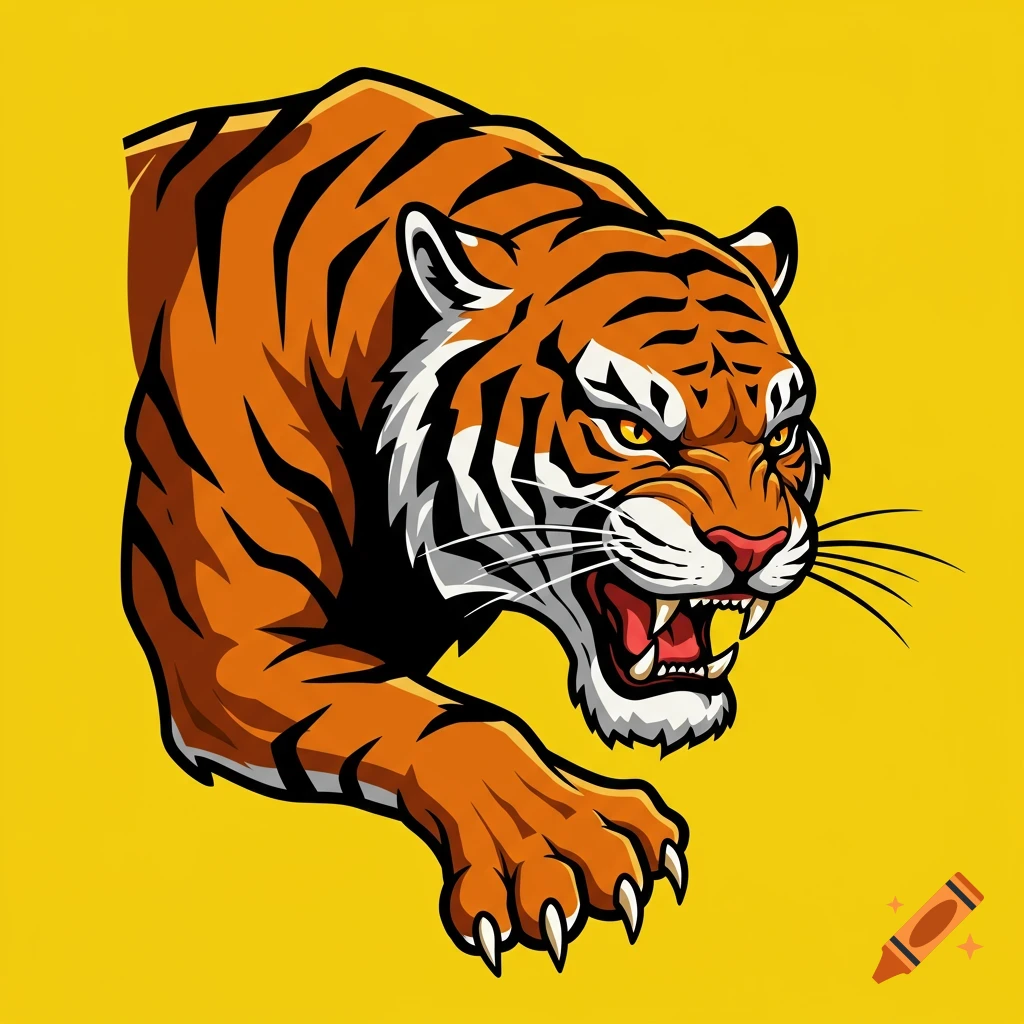 Badass tiger logo on yellow background