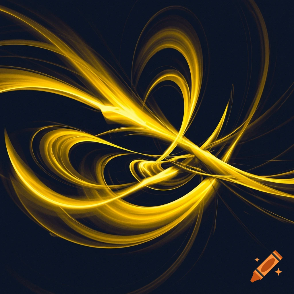 Swirling golden abstract lines on a dark blue background