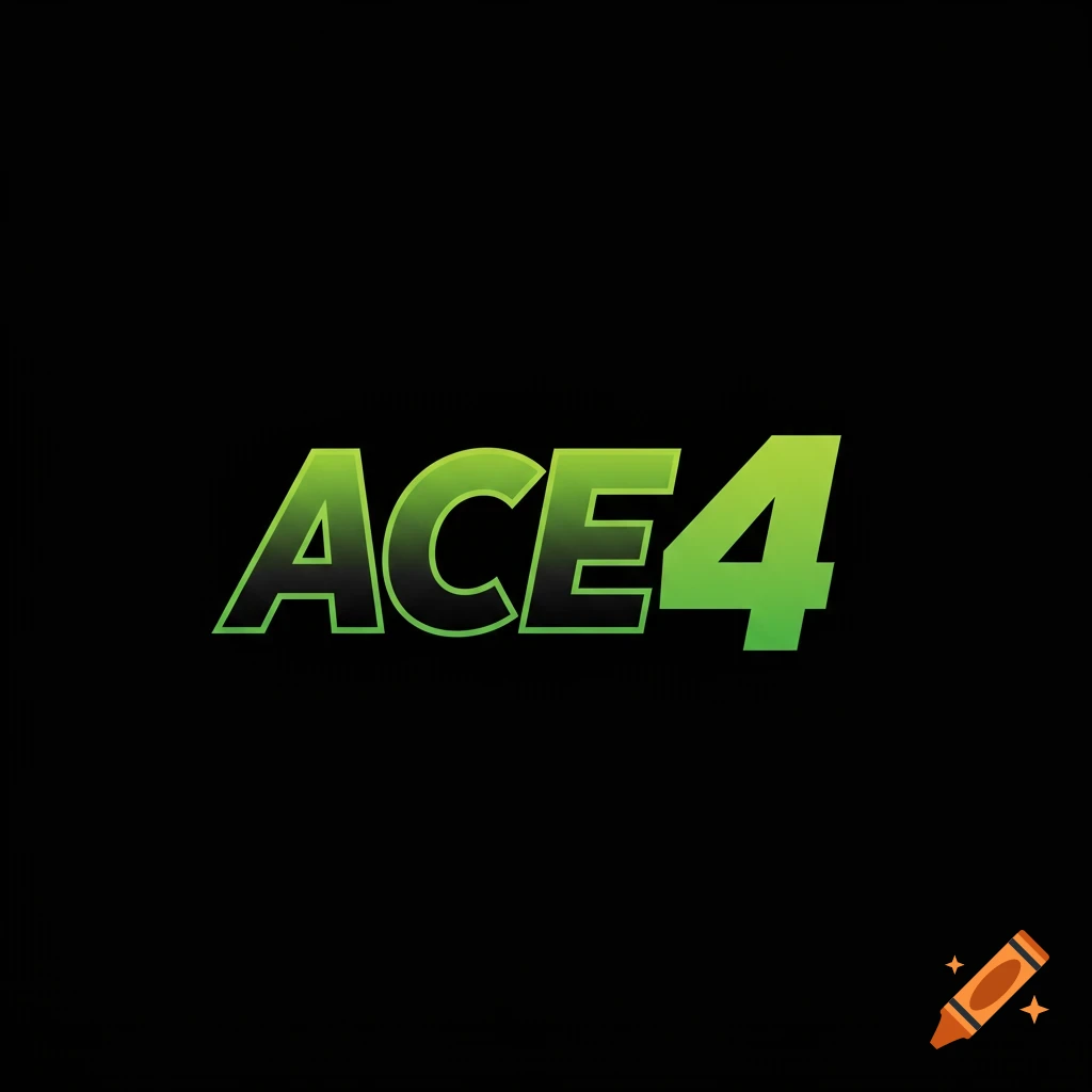 Logo with green gradient text "ACE4" outlined in green on a black background.