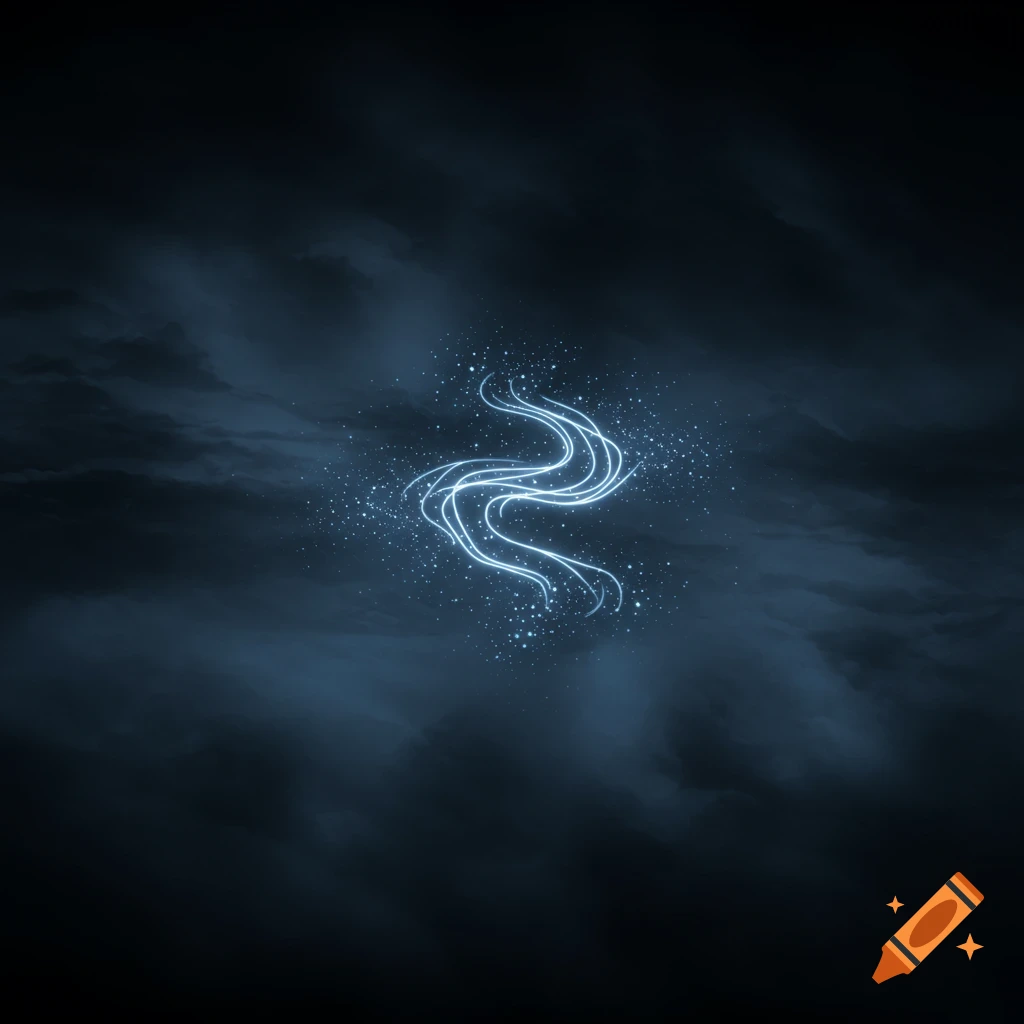 Abstract glowing blue lines and particles in a dark, smoky background.