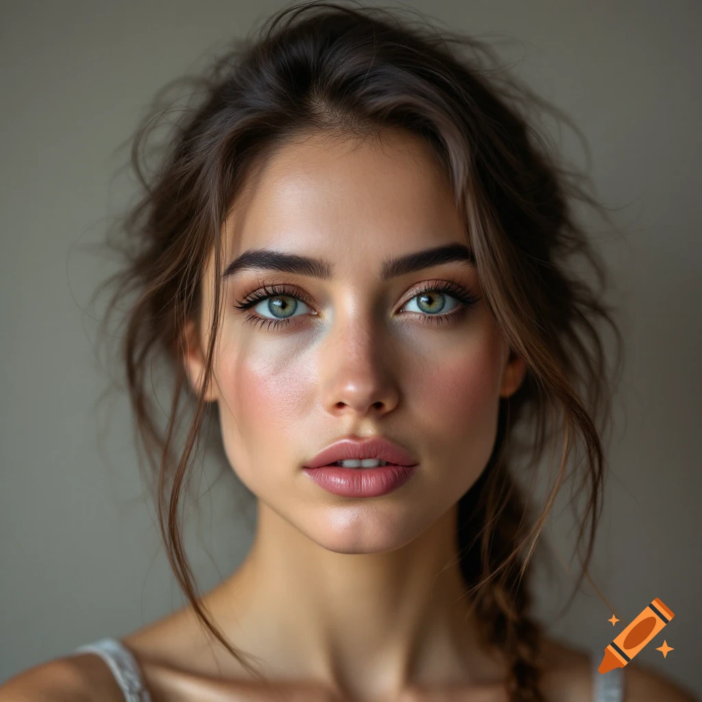 Close-up photorealistic portrait of a young woman