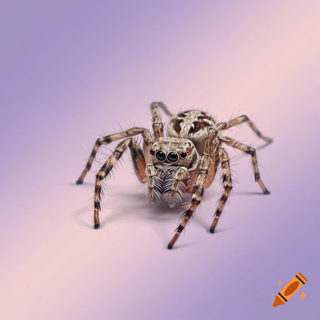 A detailed illustration of a jumping spider on a soft gradient background.