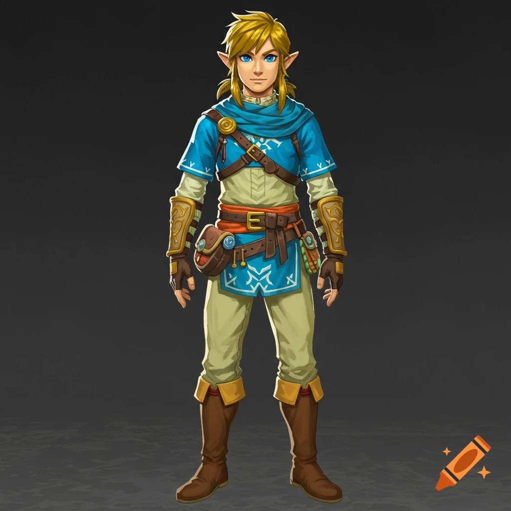 Full-body illustration of Link from The Legend of Zelda standing in his blue tunic.