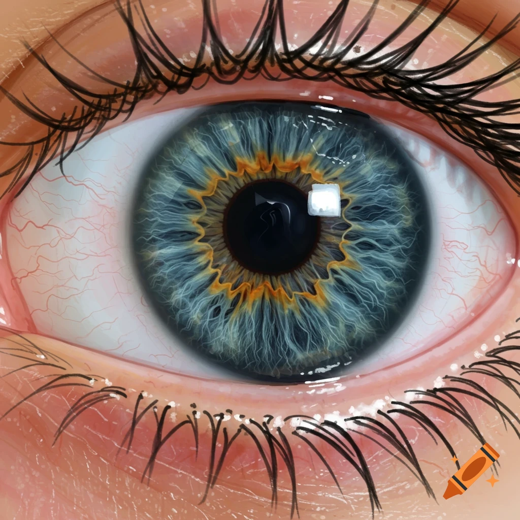 Close-up of a blue-green eye with detailed iris and visible veins.