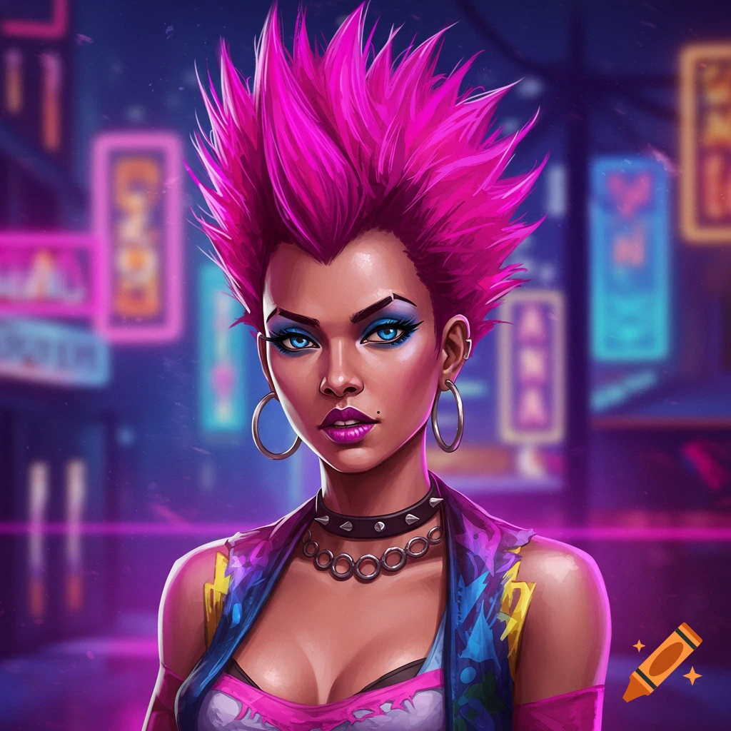  Anime art featuring a stylish black woman in cyberpunk setting with ...