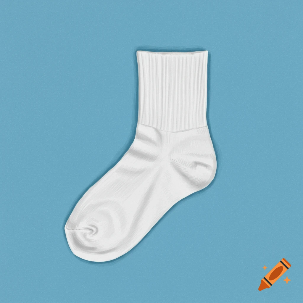 A single white sock on a blue background.