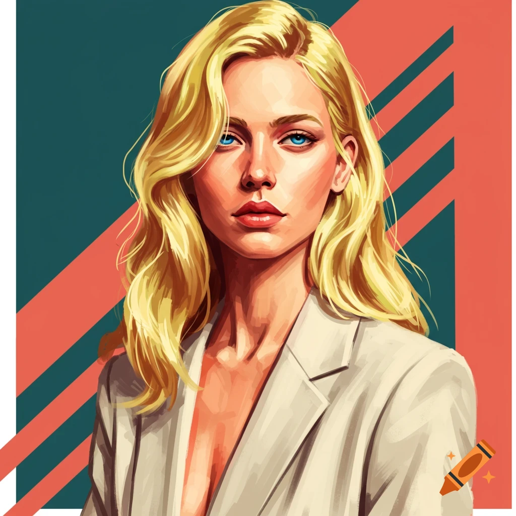 Stylized portrait of a blonde woman in a blazer.