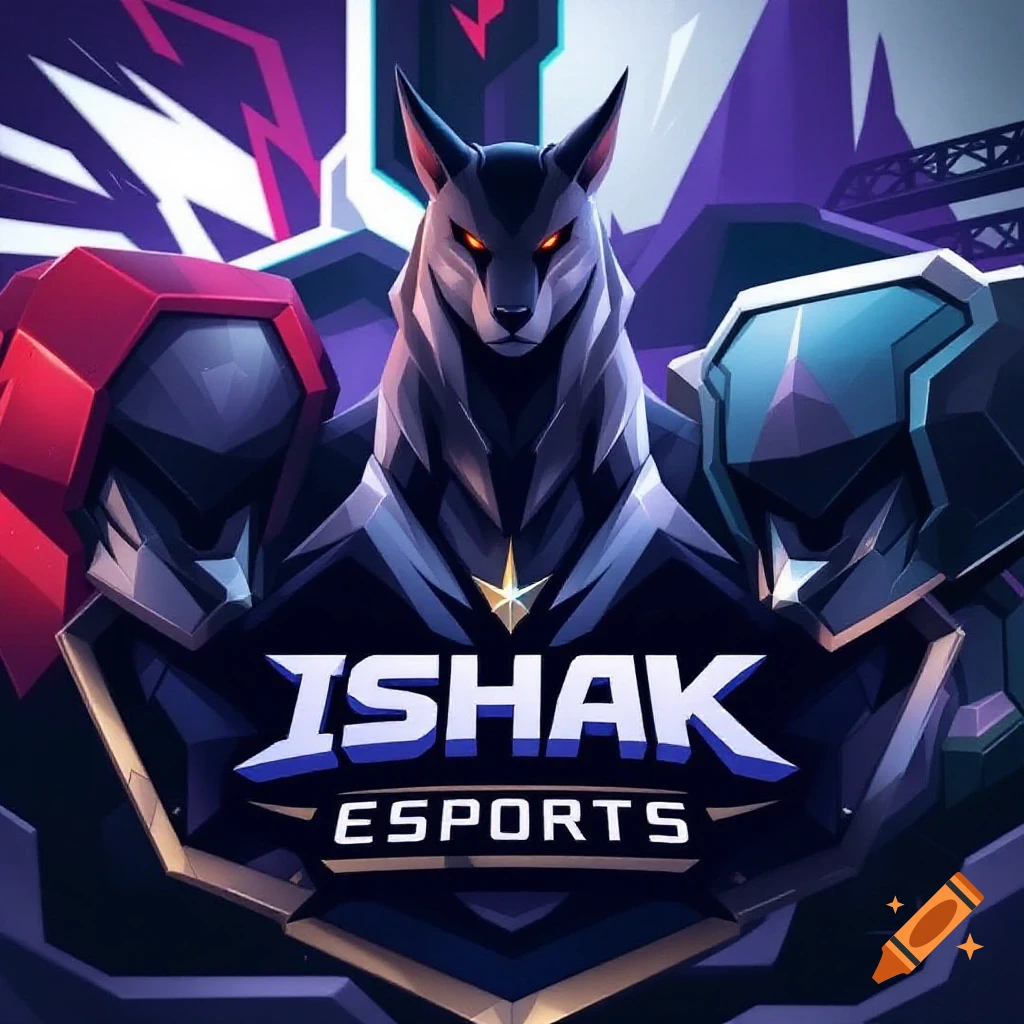 Stylized logo for ISHAK ESPORTS featuring a wolf head and armored figures.
