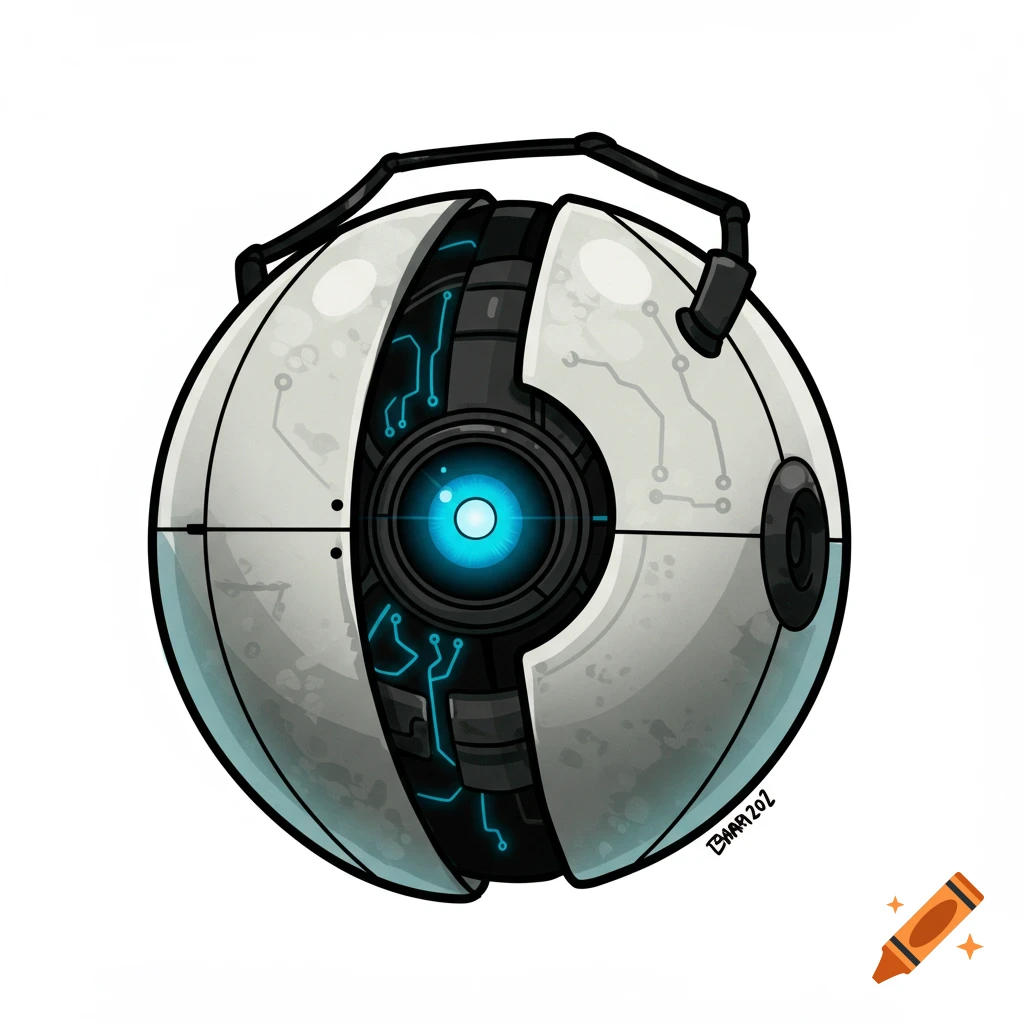 Stylized illustration of the GLaDOS robot sphere from the Portal video game