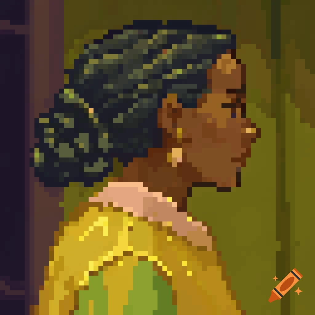 Pixel art portrait of a woman in profile.
