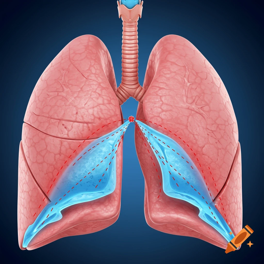 Diagram of human lungs and trachea with highlighted areas