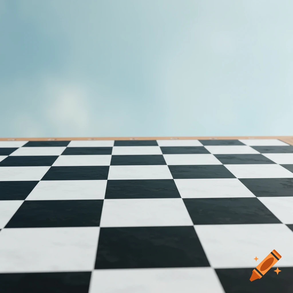 Close-up view of a blank black and white chessboard.