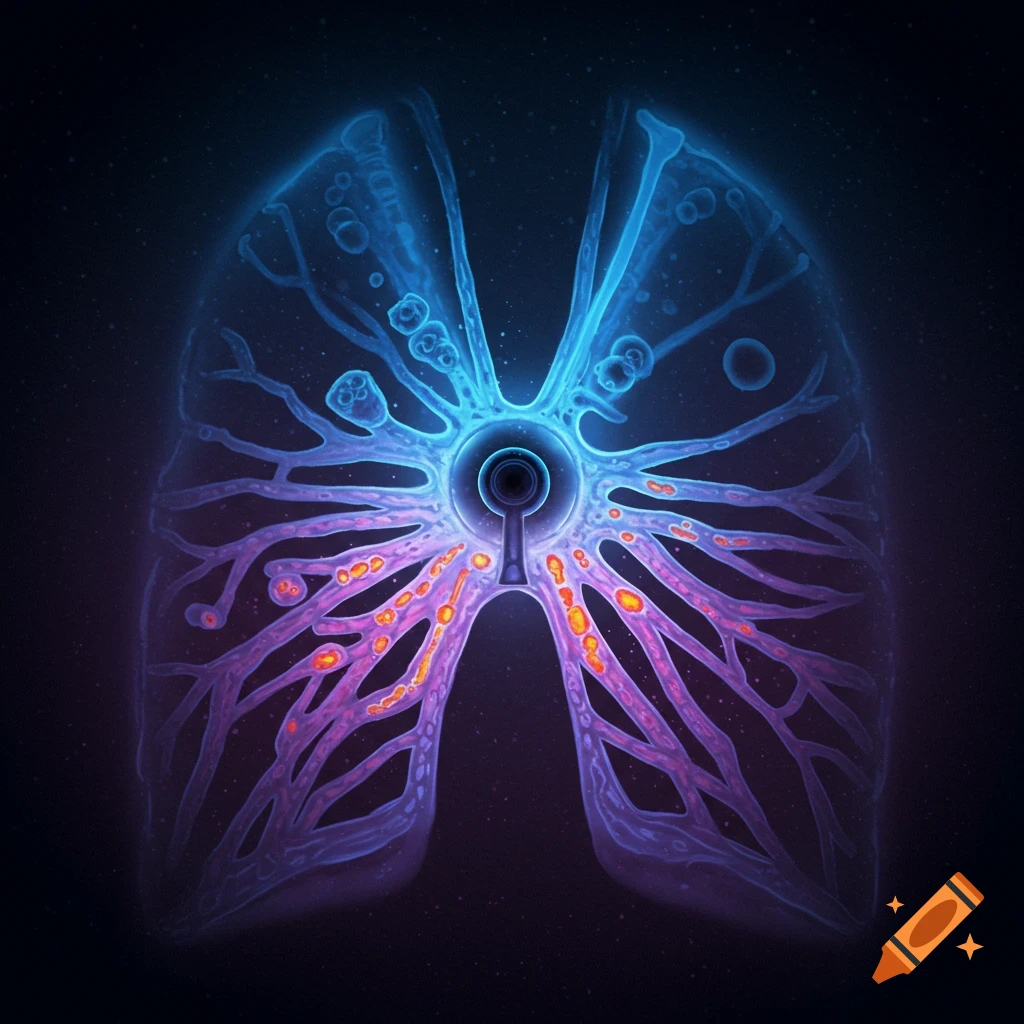 Stylized glowing lungs with a keyhole in the center