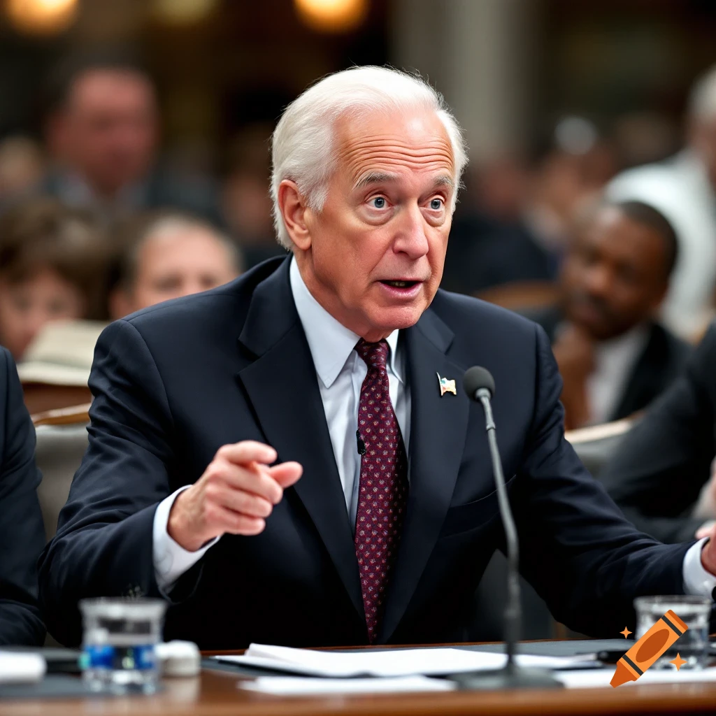 A man in a suit and tie speaks at a microphone during a formal event, pointing.