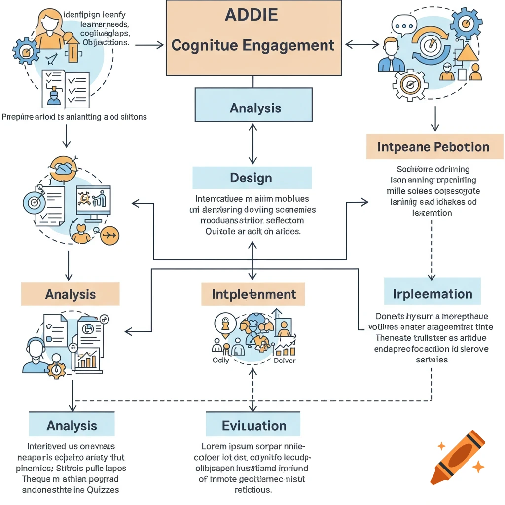 Flowchart of increasing cognitive engagement using the ADDIE model on ...