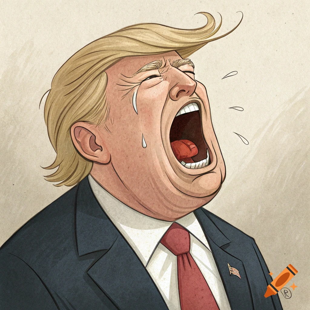 Cartoon caricature of Trump screaming and crying