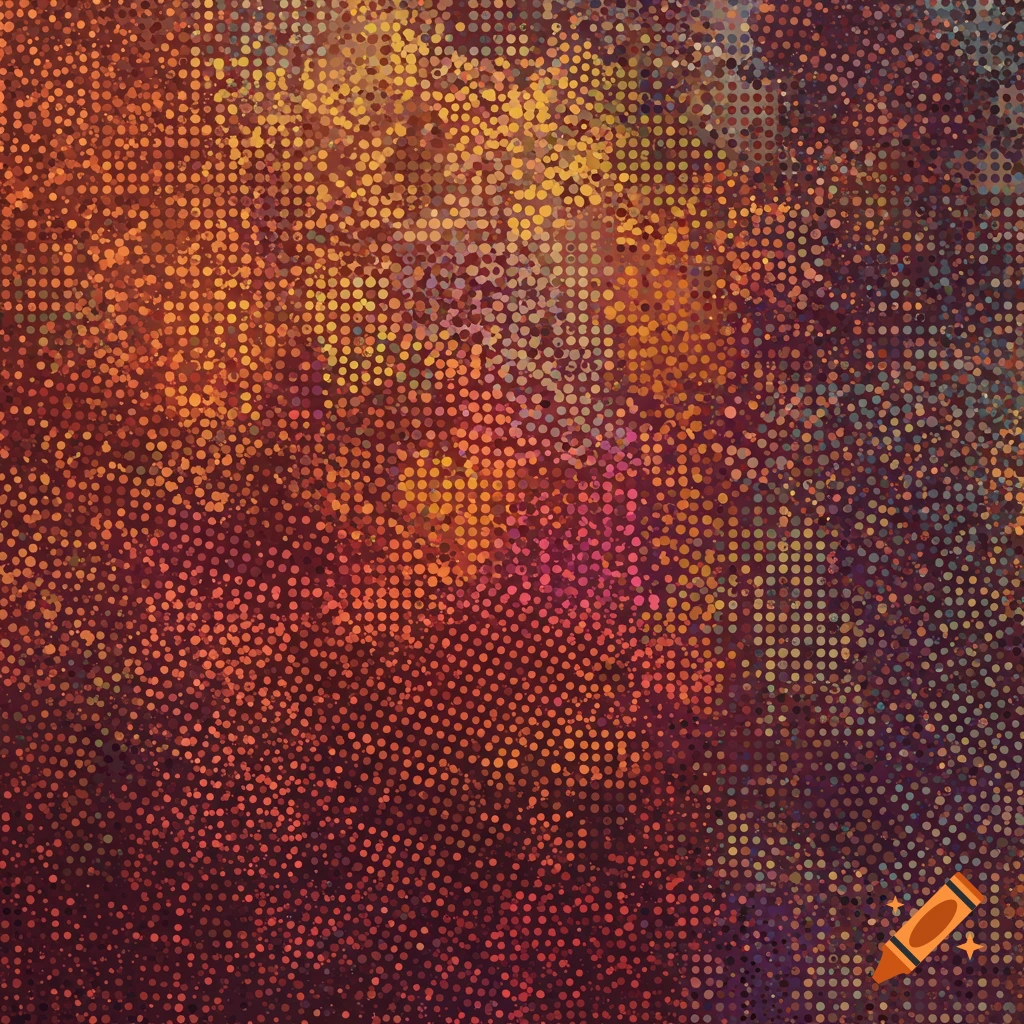 Abstract pattern of colorful dots in warm tones.
