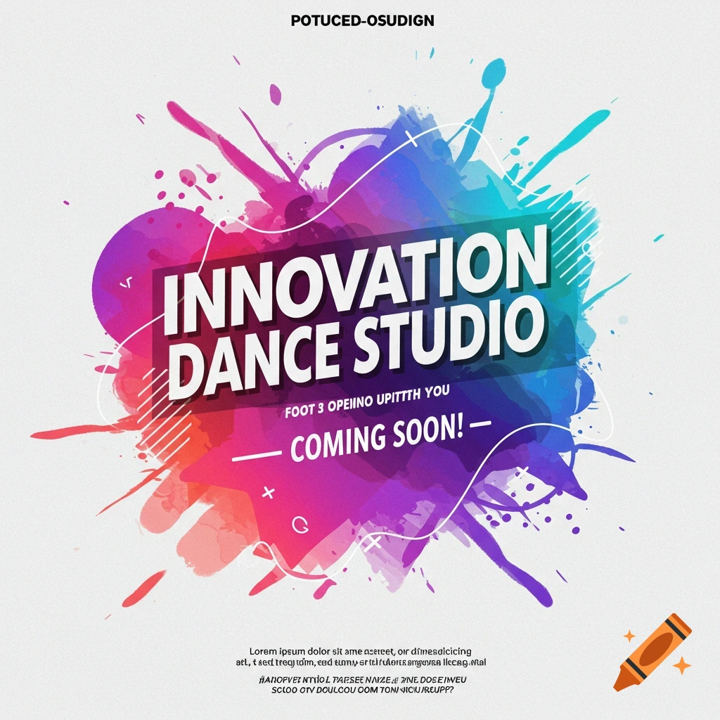 Colorful abstract poster for Innovation Dance Studio, coming soon.